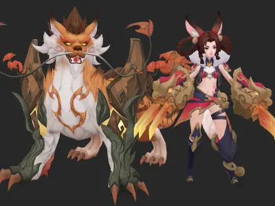 Shanhaijing fox demon Low-poly 3D model