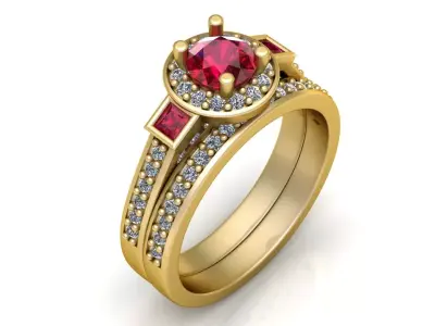 Luxury Dual-Tone Gemstone Wedding Rings 3D model