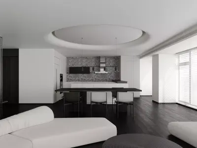 Modern living room dining room interior scenes  3D model 3