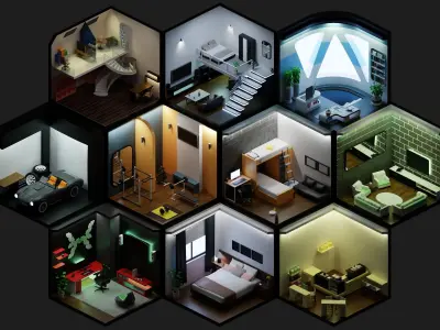 Interiors Pack-1 Low-poly 3D model Low-poly 3D model