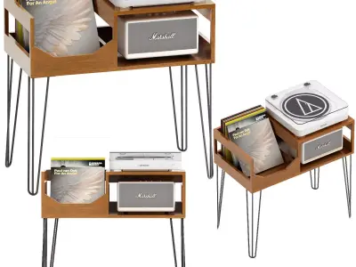 record player stand with vinyl record storage 3D model
