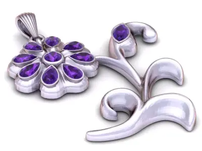 Floral Ruby Bloom Pendant 3D Printable Model 3D print model