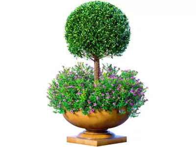 Boxwood with flowerbed garden planter for decoration for Porch  3D model