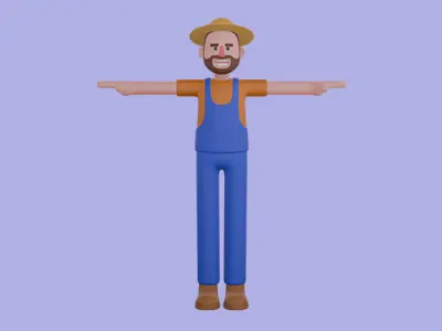 Stylized 3D Farmer Character - Cartoon Male in T-Pose 3D model