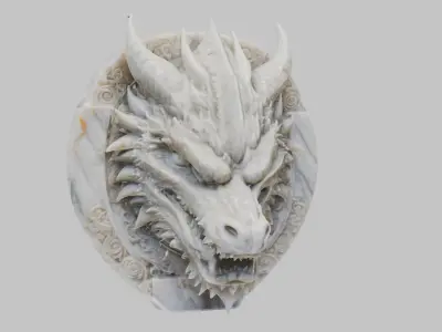 Detailed Medieval Dragon Head - Marble Sculpted Wall Mount  Low-poly 3D model