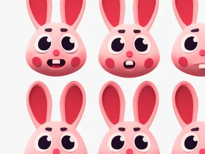 Cartoon Head Rabbit Pack Emoji 3D model