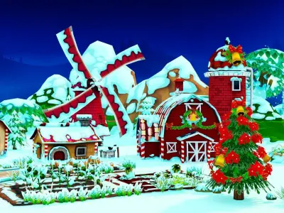 Cartoon Christmas Farm Low-poly 3D model