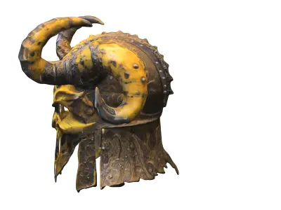 Demonic Skull Helmet with Massive Horns  3D model