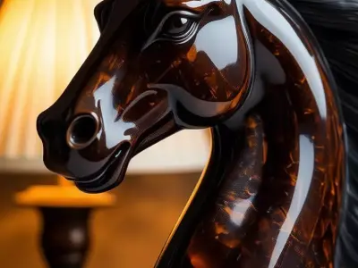 Glossy Black Horse Sculpture 3D Dynamic Animal Art Low-poly 3D model