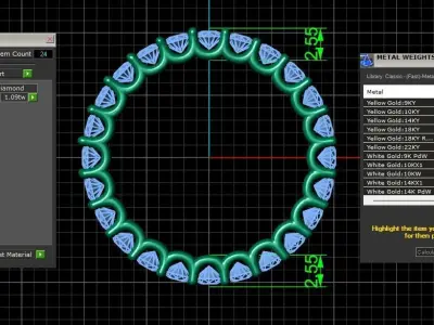U Shaped Eternity Ring 2 point 3 mm stone size swiss 9 and EU49 3D print model