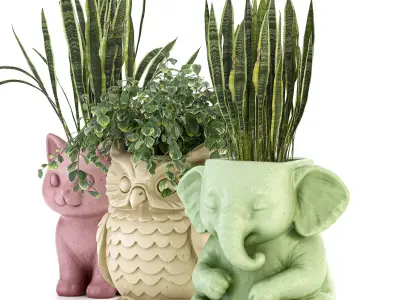 Concrete Pot Plant Set 02 3D model