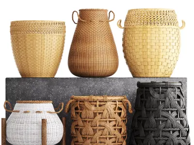 Basket Rattan set collection 3D model