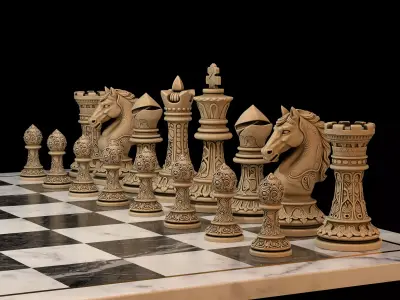 Ornate Embroidered Chess Pieces Set of 6  Luxury Gold STL 3D print model