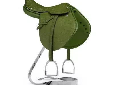 Elegant Equine Saddle Crocodile Leather with Silver Accents Low-poly 3D model