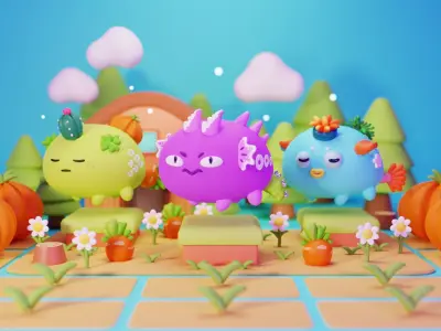 Cute Axie Infinity team with plant reptile and aqua 3D model