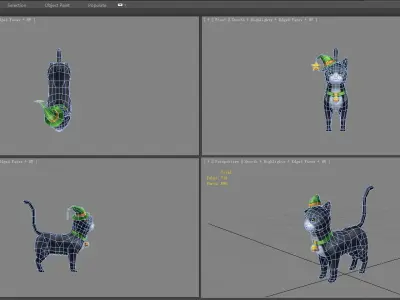 Cartoon black cat wearing wizard hat Low-poly 3D model