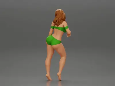 Sexy girl in Bikini Leaning Against Car on the beach 3D print model