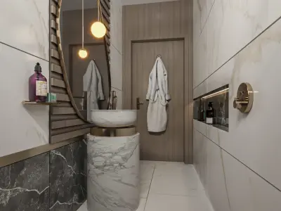 Guest Bathroom interior scene Low-poly 3D model