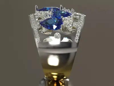 Wide Cocktail Ring Sapphire Diamond Lattice Structure jr00294 3D print model