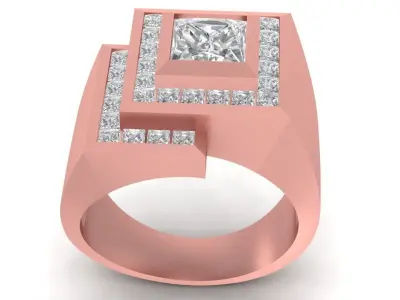 Geometric Square Diamond Men Ring 3D Model for Jewelry  2740 3D print model