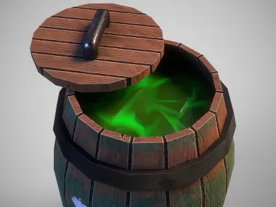 Stylized gameready barrel with poison or acid Low-poly 3D model