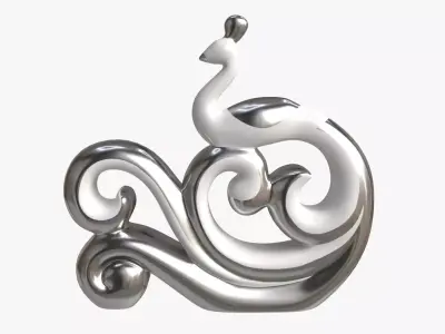 Modern Peacock Ceramic Figurine silver 3D model