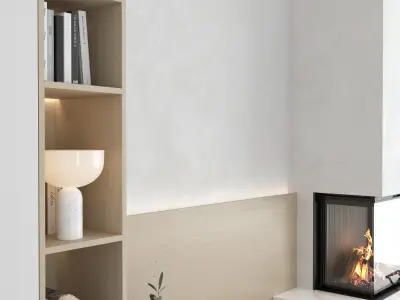 Decorative wall with fireplace set 17 3D model