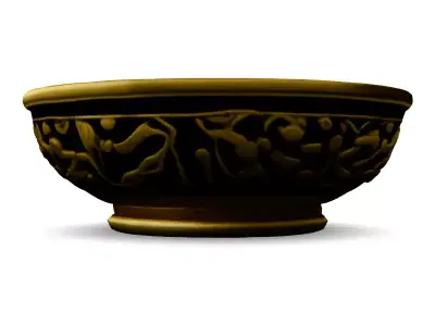 Ornate Gold and Black Bowl Low-poly 3D model