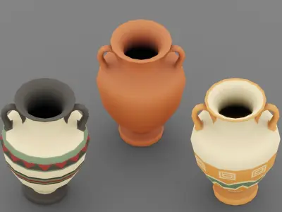 Low poly vase collection set of three pots Low-poly 3D model