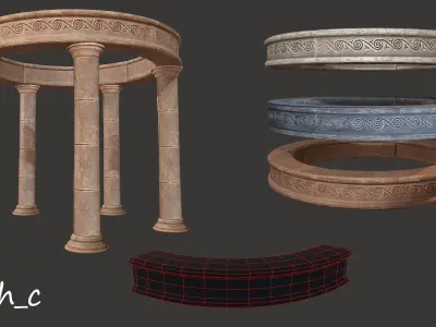 columns ornate fountain Low-poly 3D model