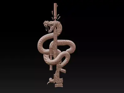 Snake Wrapped Rifle 3D Bas Relief  STL - OBJ - ZTL - CNC Carving 3D print model