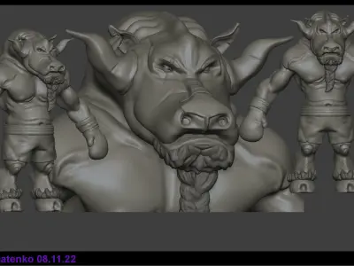 Boxer bull in boxing gloves Low-poly 3D model