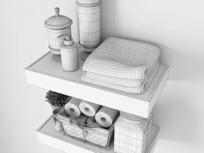 Decor Set wooden floating shelves for bathroom 3D model