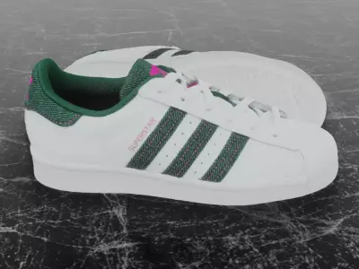 Adidas 3D Shoes - White - Green SuperStar Series Low-poly 3D model