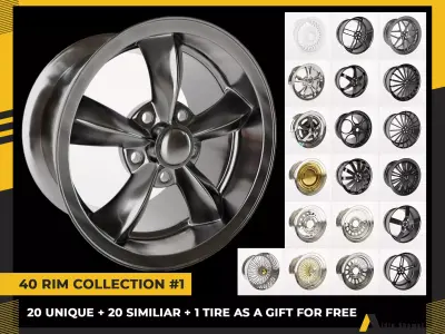40 Rim Collection1 20 unique rim 20 similar 1 tire as gift 3D model