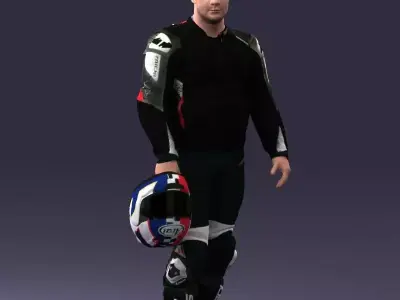 000420 Realistic Man Character in Racing Suit Helmet Pose  Low-poly 3D model
