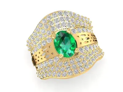 Luxury Emerald Gemstone Diamond Gold Ring 3D Model  1765 3D print model