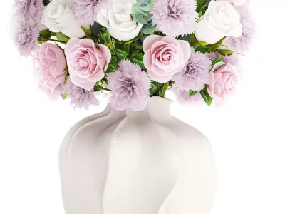 Delicate Bouquet White Pink Carnation Rose Vase decor new 3D model