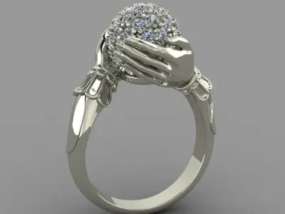 Hand Ring With Ball Of Diamonds 3D Print Model 3D print model