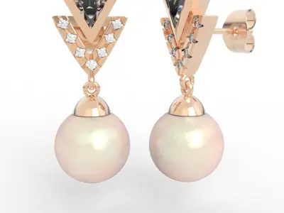 Triangle Diamond Pearl Earrings  3D print model