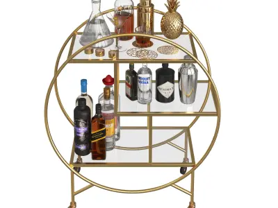 Round Mini Bar Beverage Table 3D model