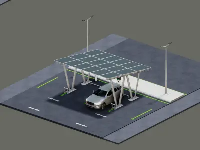 Low Poly Solar Carport Type-2 Pack Low-poly 3D model