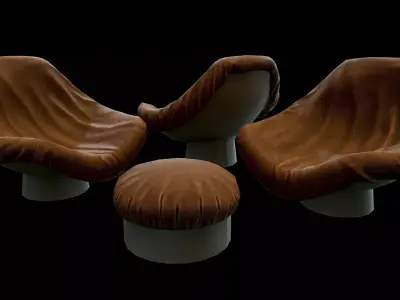 Chair d set of leather lounge chairs Low-poly 3D model