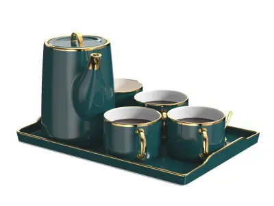 Coffee Moka Pot Luxury Ceramic Coffee Cup Set PBR 3D model