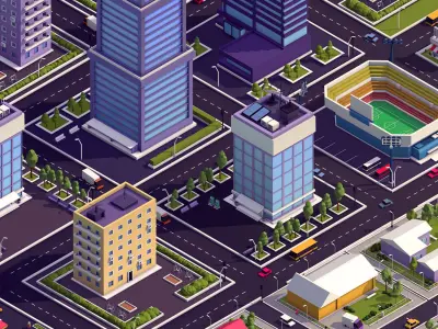 Cartoon Low Poly Town City Pack Low-poly 3D model