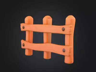 Wooden Cartoon Fence Low-poly 3D model