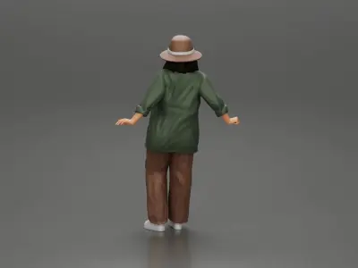 Lowrider chola girl leaning against car wearing a hat long shirt 3D print model