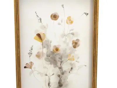 Poppies Watercolor Wall Art PBR 3D model