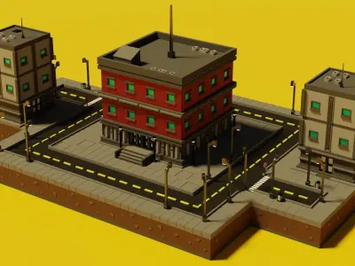 Lowpoly City Set building Free low-poly 3D model