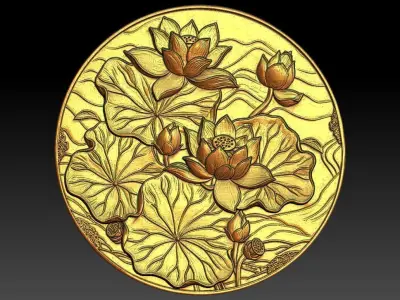 1 round lotus CNC Relief Model 3D print model